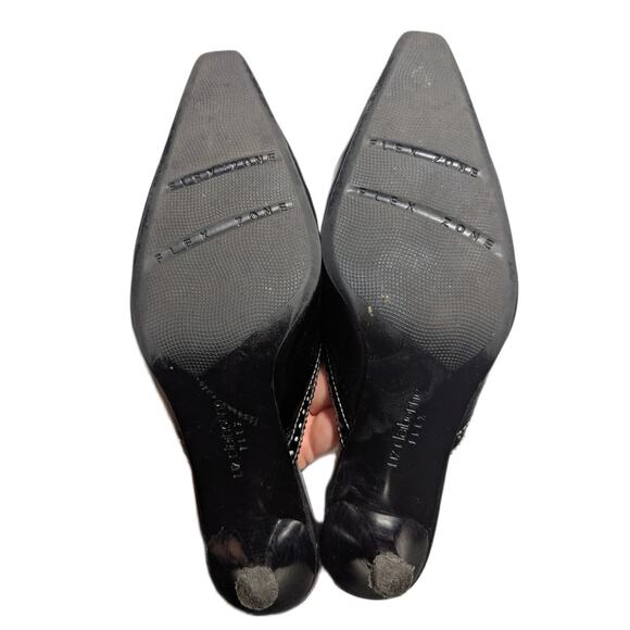 Vtg Y2K Liz Claiborne Black Leather Pointed Toe Wingtip Kitten Heel Mules Sz 7 - Picture 6 of 7